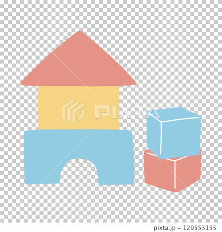 A cute illustration of red, yellow, and light blue building blocks lined up 129553155