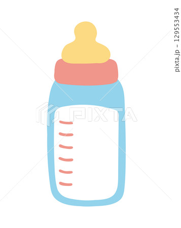 赤と黄色と水色で描かれた哺乳瓶のミルクのかわいいイラスト 赤と黄色と水色で描かれた哺乳瓶のミルクのかわいいイラスト 129553434