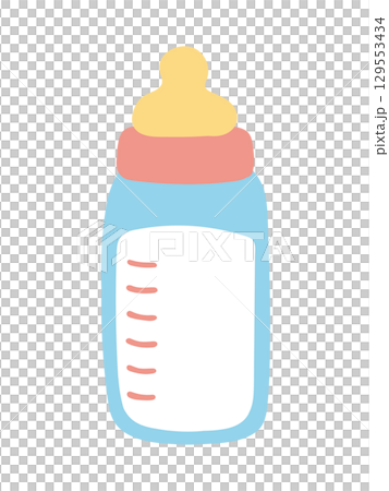 赤と黄色と水色で描かれた哺乳瓶のミルクのかわいいイラスト 赤と黄色と水色で描かれた哺乳瓶のミルクのかわいいイラスト 129553434