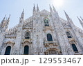 Church Milan Cathedral Duomo di Milano. Gothic architecture tourist attraction on piazza in Milan Lombardia Italy 129553467