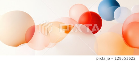 Abstract Spheres in Motion: A Vibrant Blend of Translucent Orbs in Red, Orange, and Blue Hues 129553622