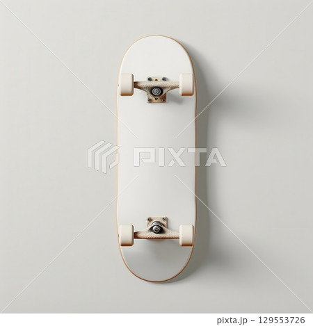 White skateboard deck with trucks and wheels on a white background. White skateboard deck with trucks and wheels on a white background. 129553726