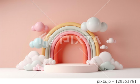 3D podium with rainbow colors, vibrant, cheerful, isolated 129553761