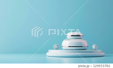 3D podium with robotic elements, futuristic, metallic, isolated 129553762
