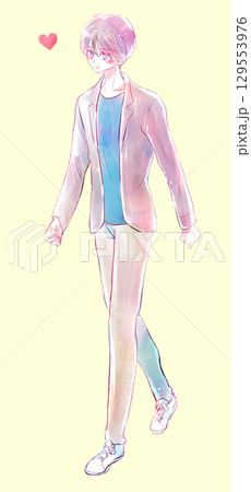 笑顔で歩く男性　恋 129553976