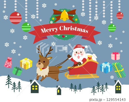 サンタとトナカイが聖夜にプレゼントを届けに行く 129554143
