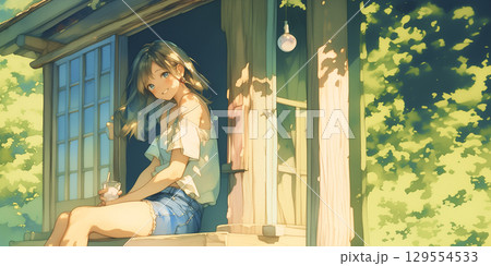休憩中の女の子 129554533