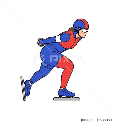 Animated speed skater in dynamic pose on ice Animated speed skater in dynamic pose on ice 129554541