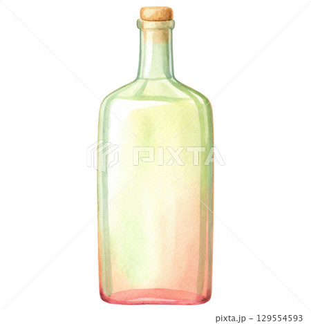 beautiful glass bottle with cork top showcases soft gradient of colors. clipart isolated on transparency background 129554593