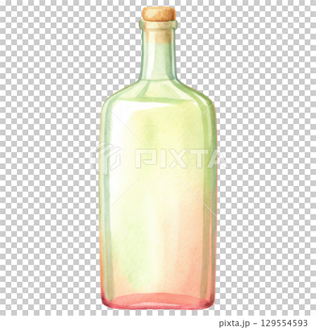 beautiful glass bottle with cork top showcases soft gradient of colors. clipart isolated on transparency background 129554593
