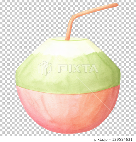 Refreshing drink in colorful cup with straw clipart isolated on transparency background 129554631