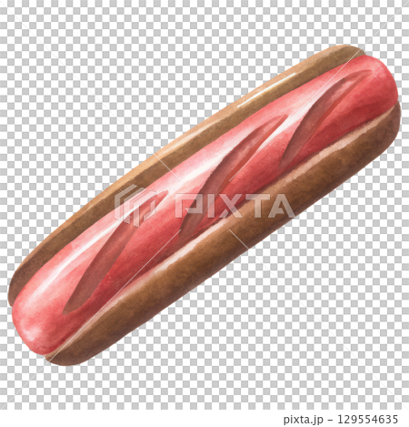 Delicious food item featuring hot dog in bun, perfect for gatherings clipart isolated on transparency background 129554635