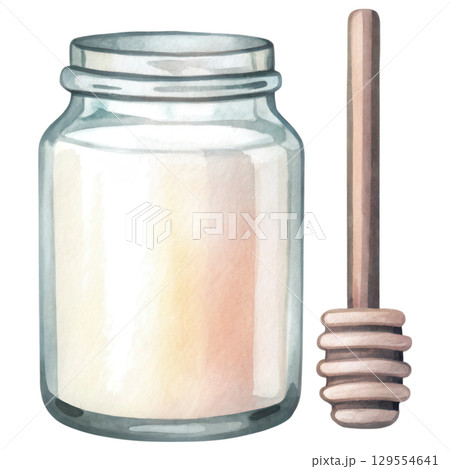 glass jar filled with honey and wooden dipper beside it creates warm and inviting clipart isolated on transparency background 129554641