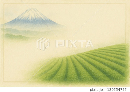 ポストカード　茶畑　富士山 129554735