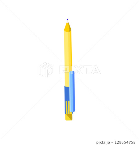 Yellow and blue ballpoint pen with cap on white background Yellow and blue ballpoint pen with cap on white background 129554758