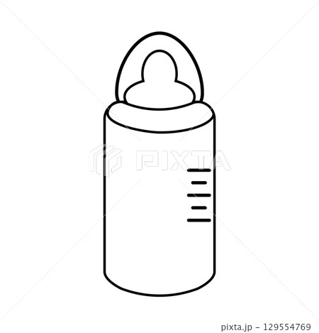 Minimalist line drawing of a baby bottle on a white background Minimalist line drawing of a baby bottle on a white background 129554769