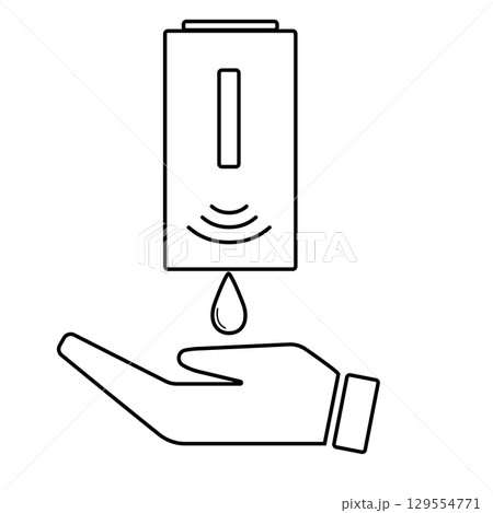 Automatic soap dispenser with hand illustration for hygiene and cleanliness Automatic soap dispenser with hand illustration for hygiene and cleanliness 129554771