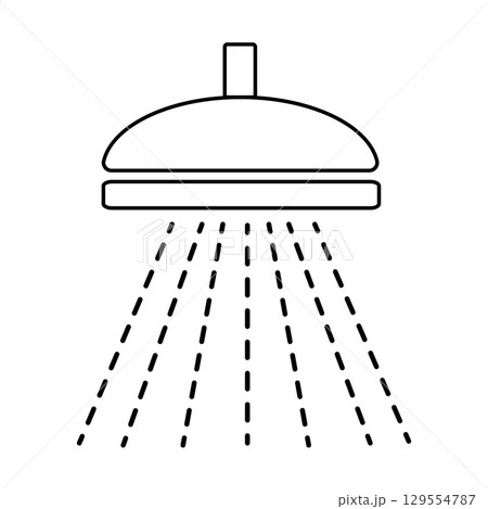 Minimalist black and white shower head with water spray lines 129554787