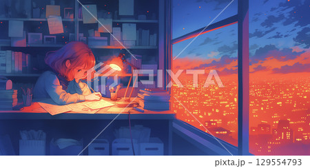 受験勉強をする女の子 129554793