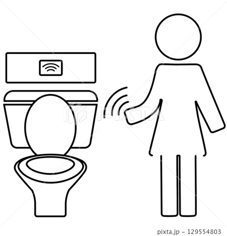 Smart automatic flush sensor with person activating toilet in restroom 129554803