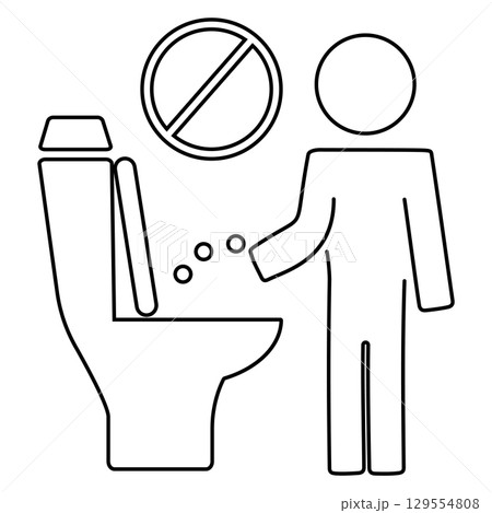 Instructional icon: proper toilet usage guide featuring human figure and prohibited symbol Instructional icon: proper toilet usage guide featuring human figure and prohibited symbol 129554808