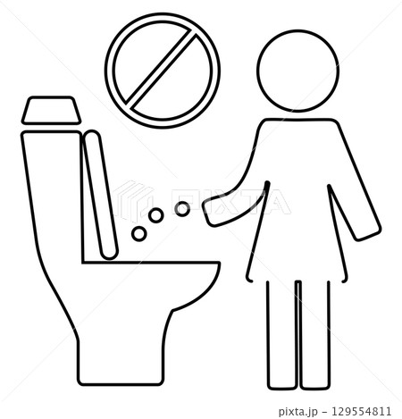 Female figure beside toilet with no littering sign graphic Female figure beside toilet with no littering sign graphic 129554811