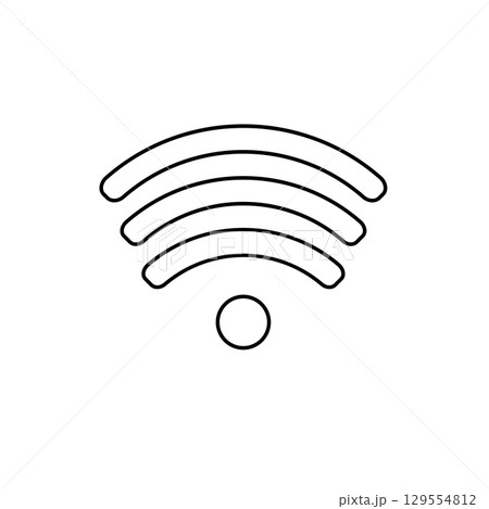 Minimalistic black and white wireless signal icon with dot base 129554812