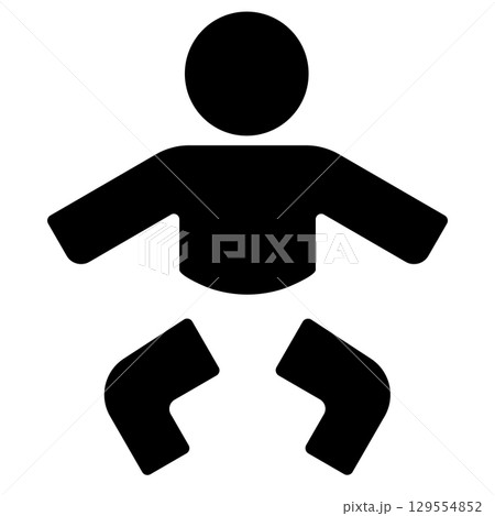 Black and white icon of a baby sitting with outstretched arms 129554852