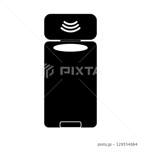 Modern Design Trash Bin with Touch Open Lid in Minimalist Black and White Illustration 129554864