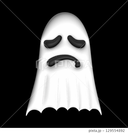 Sad ghost emoji with frown on black background Sad ghost emoji with frown on black background 129554892