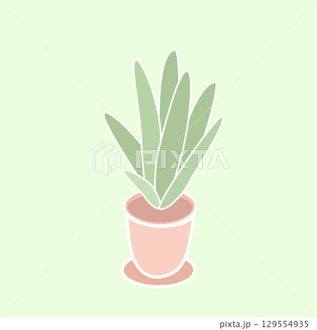 Minimalist illustration of potted green plant on light background 129554935