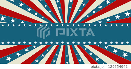 Patriotic starburst design with red, white, and blue stripes and stars Patriotic starburst design with red, white, and blue stripes and stars 129554941