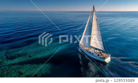 穏やかな海を走るセーリング 129555089