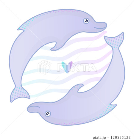 Two cute gradient dolphins are in love, nautical illustration Two cute gradient dolphins are in love, nautical illustration 129555122