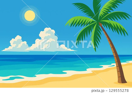 南国イメージ　海　ヤシの木 129555278