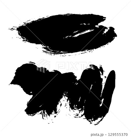 Grunge ink brush strokes elements. Black paint brush, stroke, line, grunge. Dirty textures of banners, boxes, frames and design elements. Black grunge brush stroke ink template collection 129555370