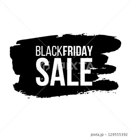 Black friday sale banner layout design. Ink brush stroke with typography on transparent background. Ink brush sale stripes and banners. Sale discount icons. Black friday, big sale. Title text. 129555392