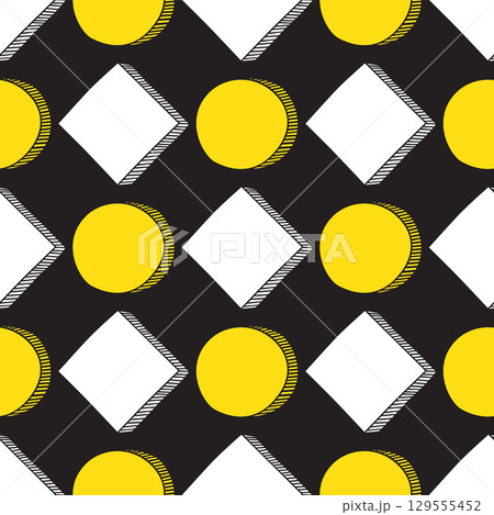 Seamless black and white and yellow vector illustration of a pattern 129555452