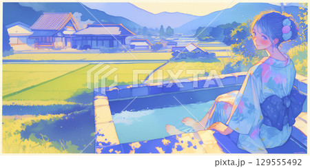 温泉でくつろぐ女の子 温泉でくつろぐ女の子 129555492