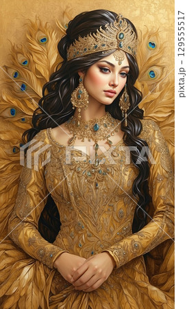 beautiful woman in crown on head 129555517