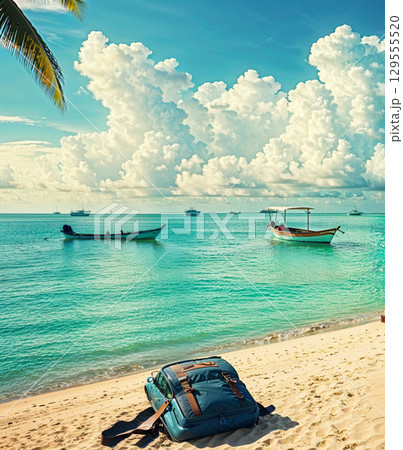 beach chairs on tropical island 129555520