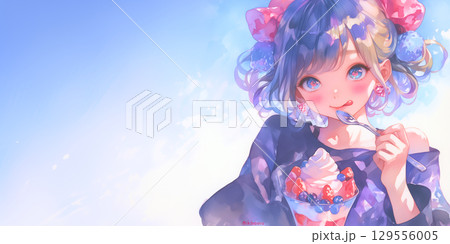 パフェを食べる女の子 129556005