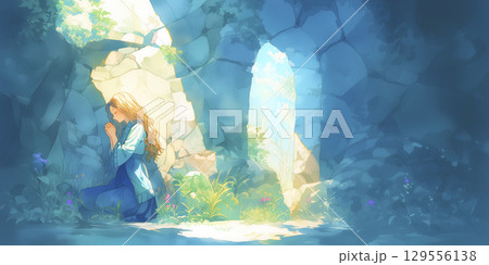 祈りを捧げる女の子 129556138