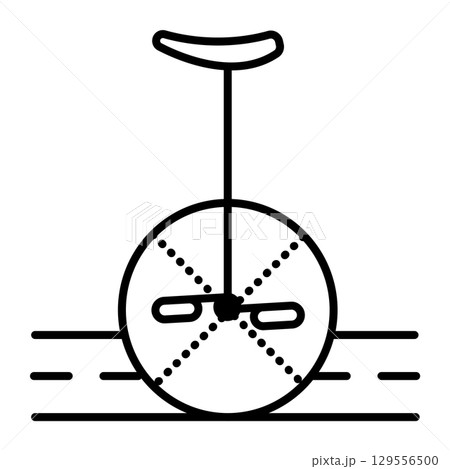 Unicycle with seat side view, black line vector icon, mobile electric transport, one wheel vehicle sign Unicycle with seat side view, black line vector icon, mobile electric transport, one wheel vehicle sign 129556500