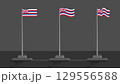 Vector illustration of the Hawaii state flag on flagpoles. A set showing flat and two different waving styles against a grey background. 129556588