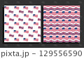 Set of two seamless patterns featuring waving United States and Hawaii state flags. Patriotic vector backgrounds for American national holidays. 129556590