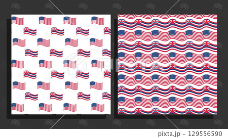 Set of two seamless patterns featuring waving United States and Hawaii state flags. Patriotic vector backgrounds for American national holidays. Set of two seamless patterns featuring waving United States and Hawaii state flags. Patriotic vector backgrounds for American national holidays. 129556590