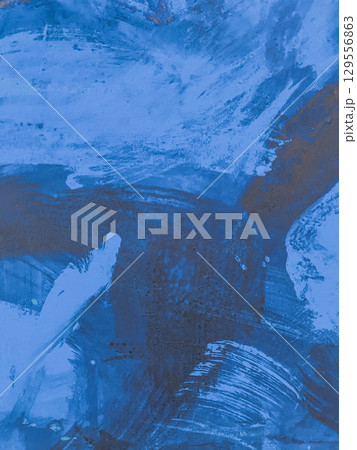 Blue and black painting with brush strokes 129556863