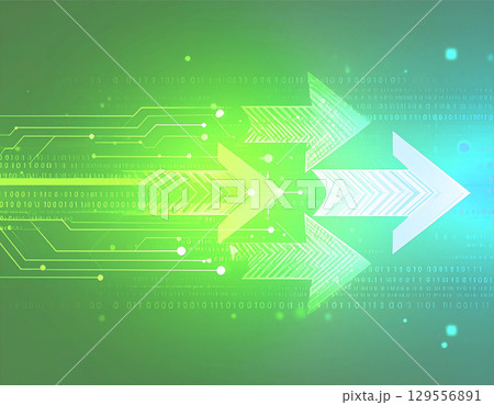 発光する矢印が導くサイバーな世界観。AI生成画像。 発光する矢印が導くサイバーな世界観。AI生成画像。 129556891