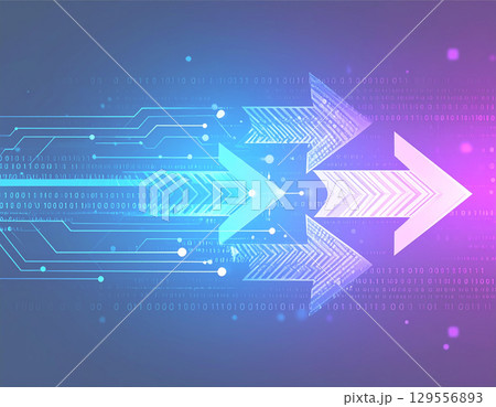 発光する矢印が導くサイバーな世界観。AI生成画像。 発光する矢印が導くサイバーな世界観。AI生成画像。 129556893